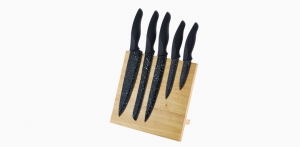 6pcs pp handle coating knife set and rubber wood block with magnet